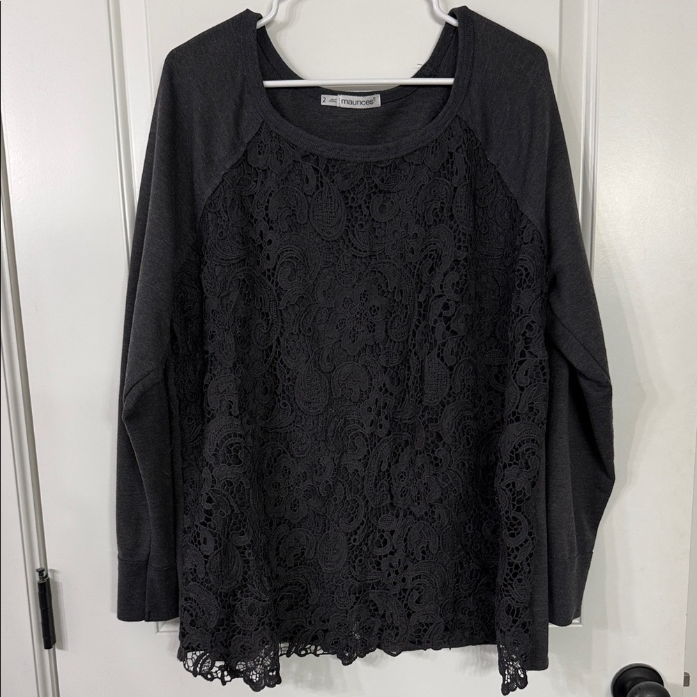 Maurices Charcoal Lace Overlay Blouse